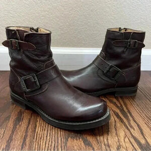 Frye Veronica 6” Shortie Brown Leather Ankle Boots Wm Size 6 Side Zip 3474509
